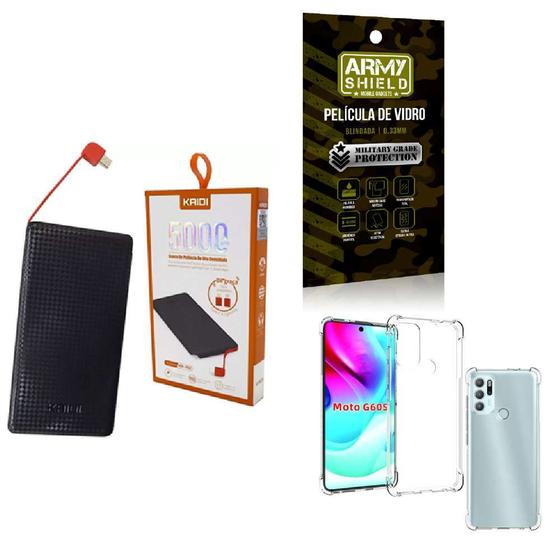 Imagem de Kit Power Bank 5.000mAh + Capinha Motorola G60S + Película 3D