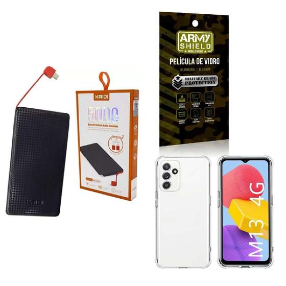 Imagem de Kit Power Bank 5.000Mah + Capinha Samsung M13 + Película 3D