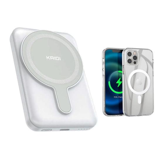 Imagem de KIT Power Bank Carregador Portátil Magnético 5000 MAH + Capinha Magnética TPU Transparente