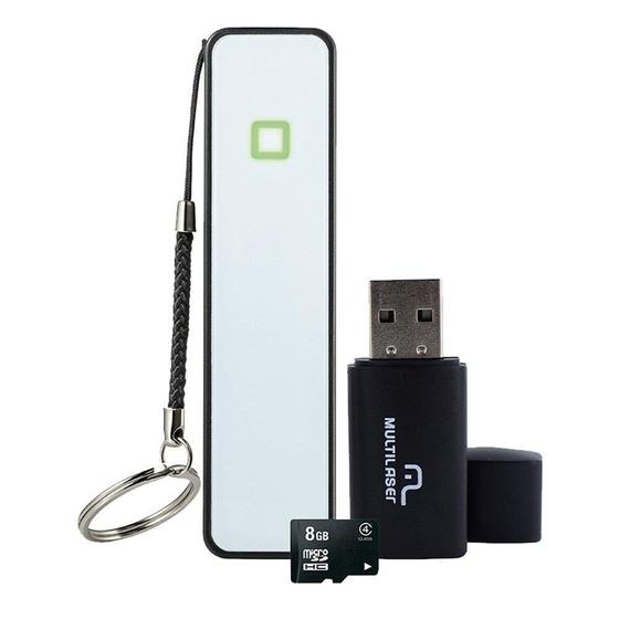 Imagem de Kit Power Bank Portátil + Carregador + Pen Drive + Cartão de Memória Micro SD, 8GB, Prata/Preto - Multilaser