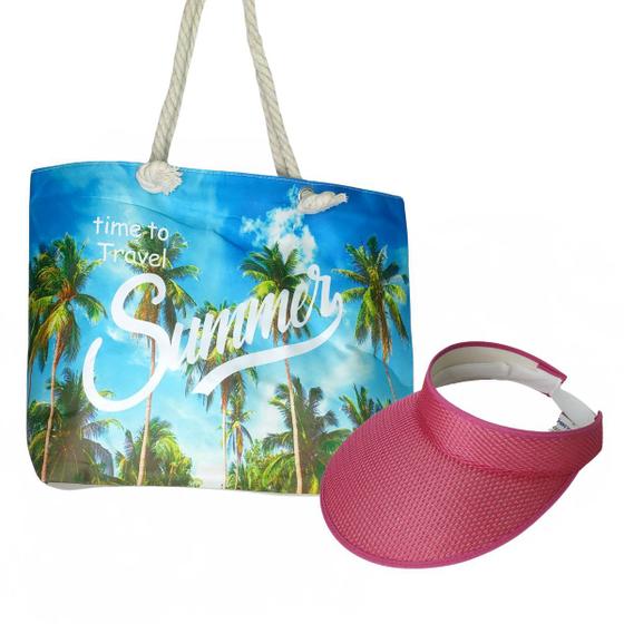 Imagem de Kit Praia com bolsa estampada e viseira aba larga leve