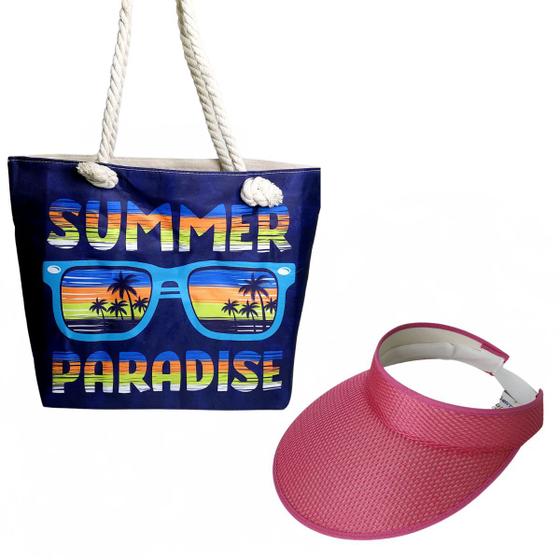 Imagem de Kit Praia com bolsa estampada e viseira aba larga leve