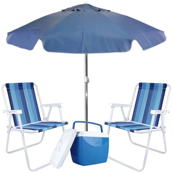 Imagem de Kit Praia com Guarda Sol 2 M, 2 Cadeiras de Praia e Caixa Termica
