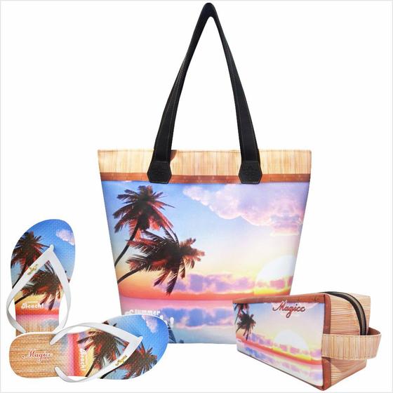 Imagem de Kit Praia Feminino Summer Beach, Bolsa, Necessaire e Chinelo - Magicc