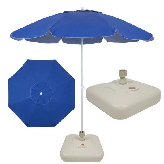 Imagem de Kit Praia Guarda Sol 1,60 M Azul Royal Bagum Aluminio + Base Branca 22 Kg  Bel 