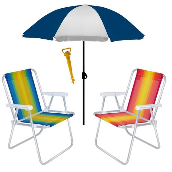 Kit Praia Guarda Sol 1,80m Aço 2 Cadeira Alta Alumínio Saca Areia Jardim Camping - Mor Menor preço em Kit Praia Guarda Sol 1,80m Aço 2 Cadeira Alta Alumínio Saca Areia Jardim Camping - Mor