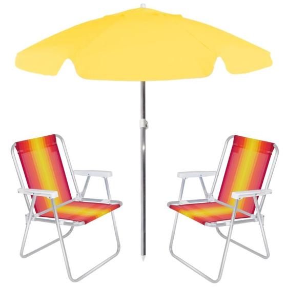 Imagem de Kit Praia Guarda Sol Amarelo 1,60 M + 2 Cadeiras de Praia