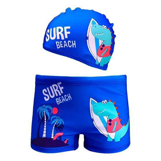 Imagem de Kit Praia Infantil Touca Sunga Meninos Azul Natação Piscina