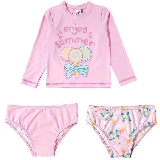 Imagem de Kit Praia Kids Camiseta + 2 Calcinhas Tip Top Rosa Claro 3535146