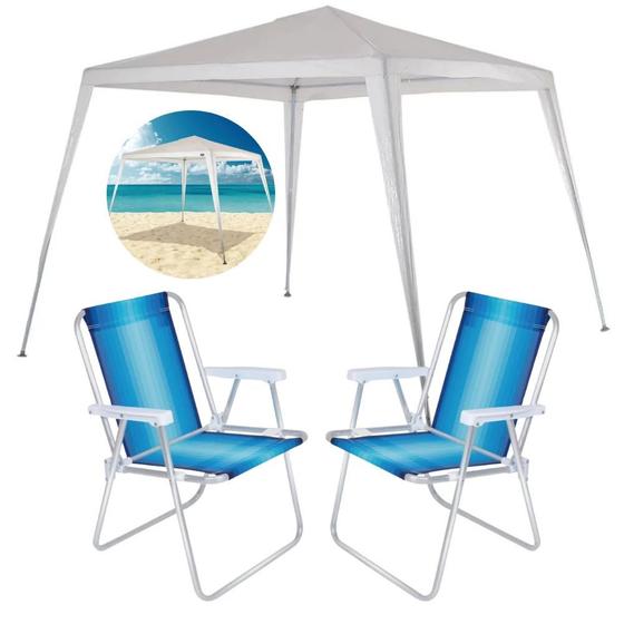 Imagem de Kit Praia Tenda Gazebo Rafia 3 M X 2,40 M + 2 Cadeiras Coloridas Aluminio  Mor 
