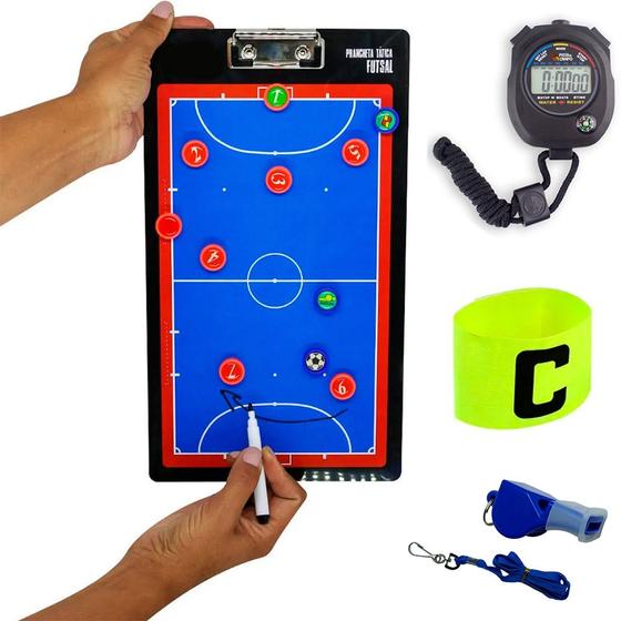 Imagem de Kit Prancheta Tática Futsal Braçadeira Cronômetro Apito AZ