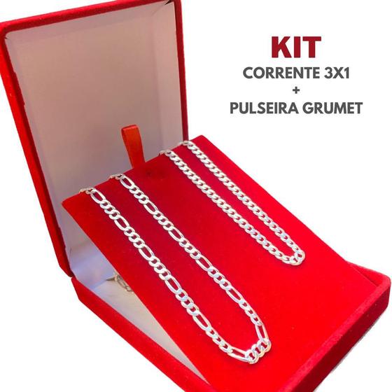 Imagem de Kit Prata Corrente 5Mm E Pulseira Grumet 5Mm Legítima 925