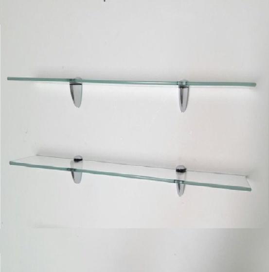 Imagem de Kit prateleira de vidro para banheiro 60x15 c/ suportes tucano c/ 2 un. Gabiart