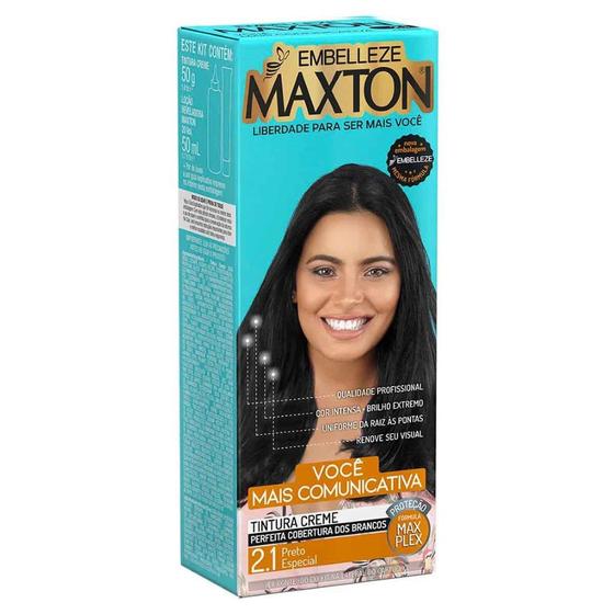 Imagem de Kit Prático Tintura Creme Maxton 2.1 Preto Especial - Embelleze