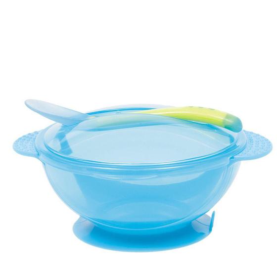 Imagem de Kit prato bowl com tampa e colher Buba Azul (5244)