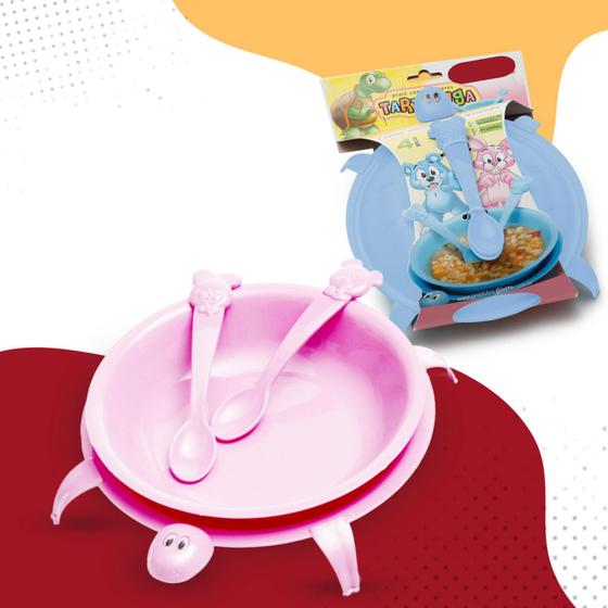 Imagem de Kit Prato de Alimentação Infantil pratinho em formato de tartaruga pratinho p/ refeição criança/bebe