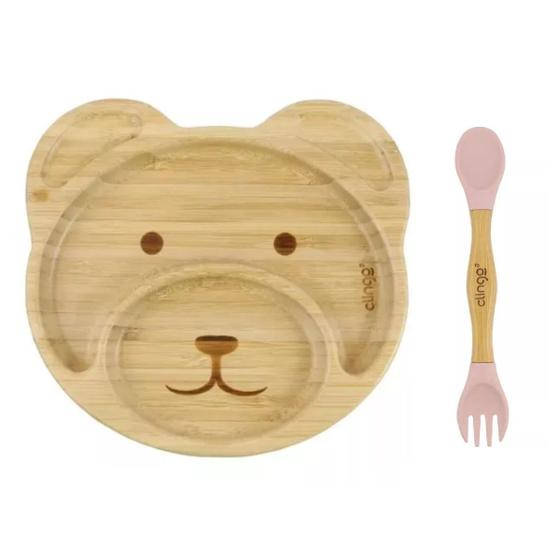 Imagem de Kit Prato E Talher Infantil De Bambu Silicone Divisórias