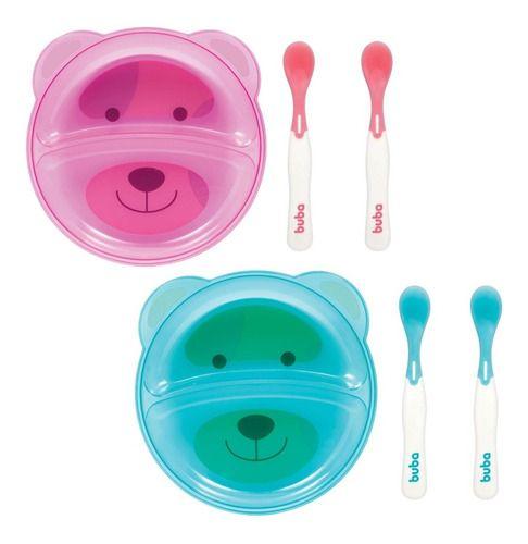 Imagem de Kit Prato Infantil Com Colher Bebe Introdução Alimentar