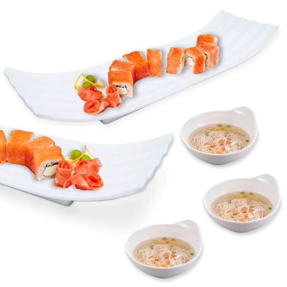 Imagem de Kit Prato para Sushi Buffet Comida Japonesa Melamina + 3 Tigelas Molheiras  Bestfer 