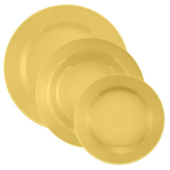 Imagem de Kit Pratos Rasos Fundos e Sobremesa 24 Peças Biona Amarelo Oxford Cerâmica