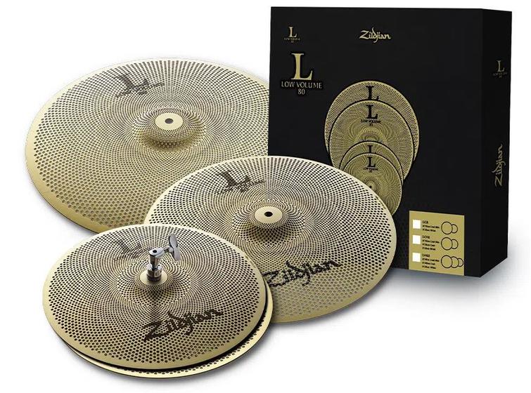 Kit Pratos Zildjian Low Volume Lv468 14hh 16 + 18 Crash Ride Imagem de Kit Pratos Zildjian Low Volume Lv468 14hh 16 + 18 Crash Ride