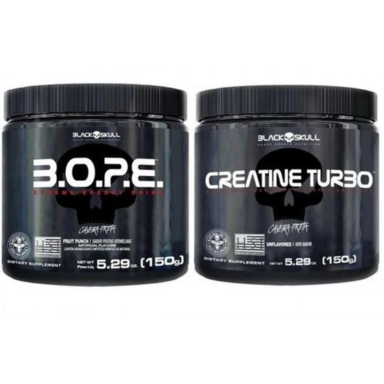 Imagem de Kit Pré Treino Bope Limão (150g) + Creatina Turbo (150g) - Black Skull