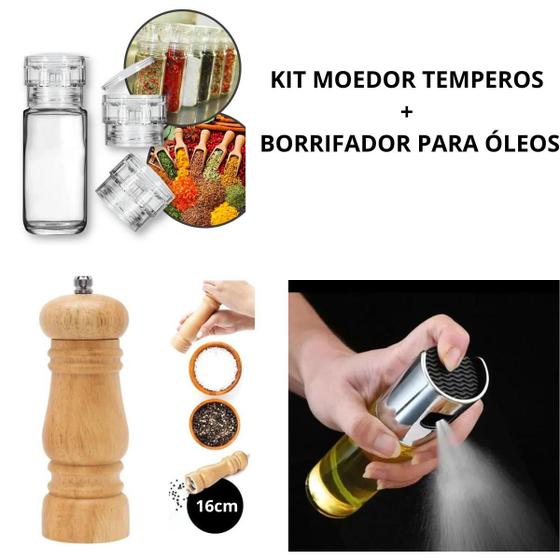 Imagem de Kit Premium - 2 Moedor Sal Pimenta + Borrifador Spray Óleos