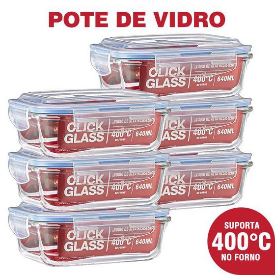 Imagem de Kit Premium Click Glass com 6 potes de vidro 100% herméticos