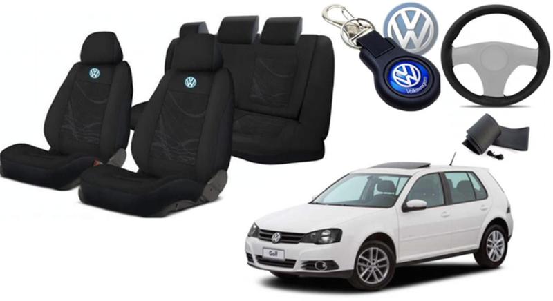 Imagem de "Kit Premium de Proteção: Capas de Tecido para Bancos Golf 2000-2006 + Volante e Chaveiro VW"