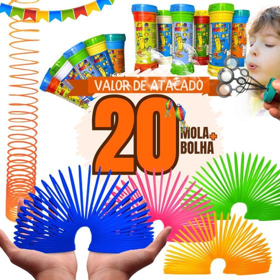 Imagem de Kit Prenda 10 Bolha De Sabão 10 Mola Maluca Lembrancinha Festa Aniversário Infantil Brinquedo Criança Atacado