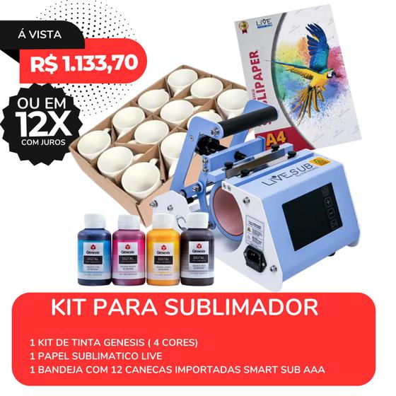 Imagem de Kit - prensa de caneca sublimática live + 12 canecas importadas e insumos