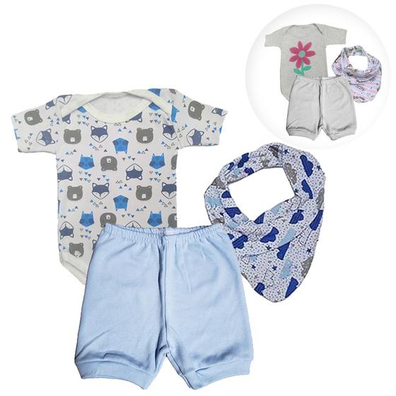 Imagem de Kit Presente 3 Peças Body Shorts Babador Roupa de Bebê Verão