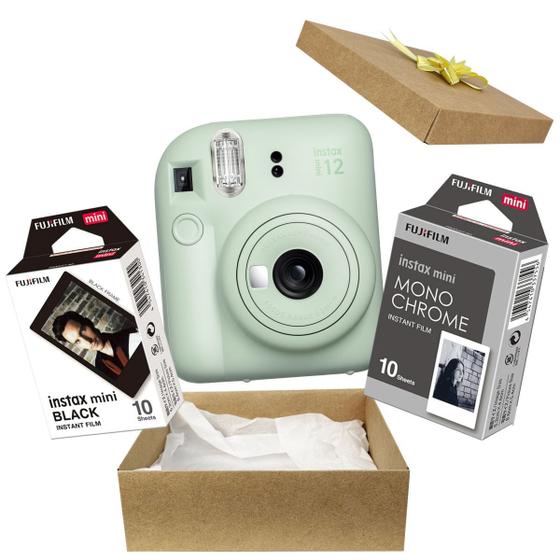 Imagem de Kit Presente Câmera Instax Mini 12 Com Filme Preto Branco + Filme Preto Verde