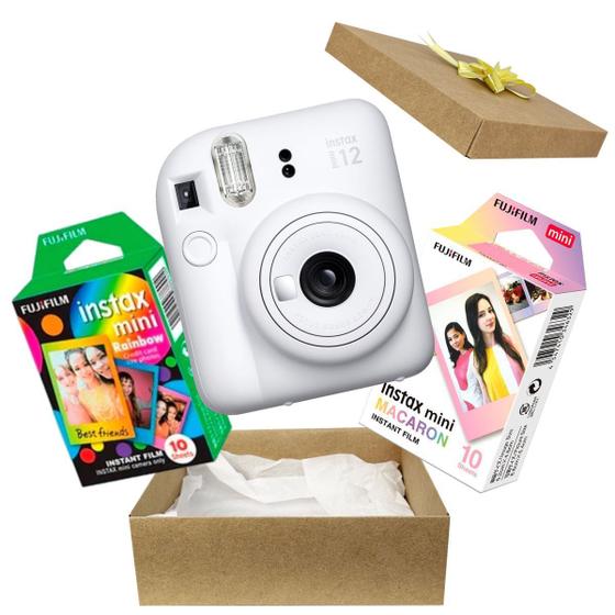 Imagem de Kit Presente Câmera Instax Mini 12 Com Filme Rainbow + Filme Macaron Branca