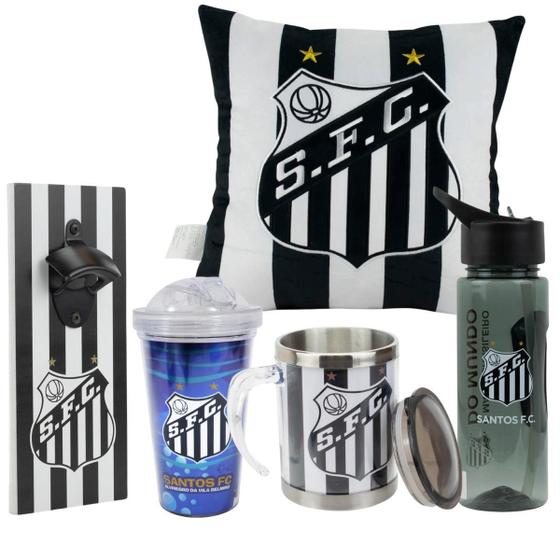 Imagem de Kit Presente Caneca Garrafa Abridor De Lata Almofada Santos