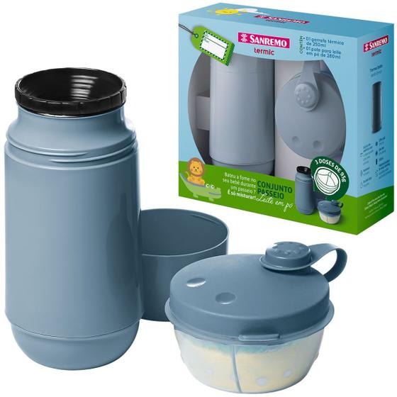 Imagem de Kit Presente Chá de Bebê Menino Azul Térmica e Pote de Leite
