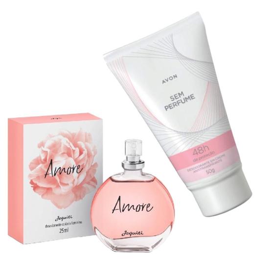 Imagem de kit Presente Colonia Amore 25ml  Bisnaga desodorante avon sem perfume