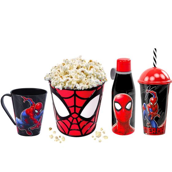 Kit Presente do Homem Aranha 4 em 1 Pote de Pipoca 3D Copo Shake Caneca ...