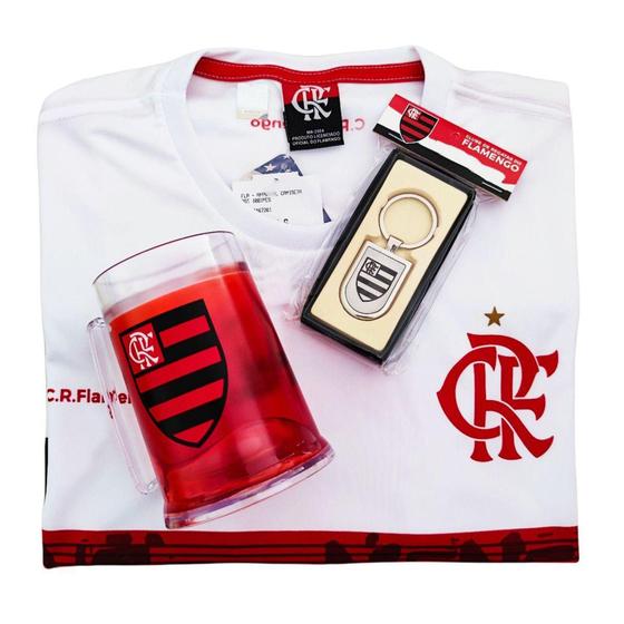 Imagem de Kit Presente Flamengo - Camisa / Caneca / Chaveiro Oficial - Cor Branco - Gênero Masculino
