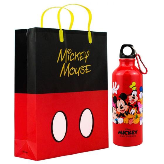 Imagem de Kit Presente Garrafa Inox 500 Ml Sacola Mickey Mouse Escolar