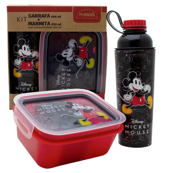 Imagem de Kit Presente Mickey Garrafa 660ml e Pote Marmita Hermética 850ml Plasutil - Plasútil