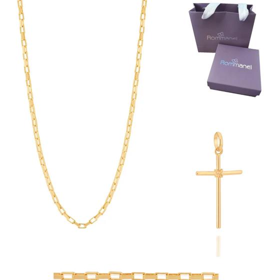 Imagem de Kit Presente Para Homem Rommanel Cordão + Pingente Elegante Banhado Ouro 18k