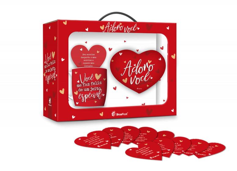 Imagem de Kit Presente romântico Namorados Caneca Mini Almofada e card em formato de coração te adoro -