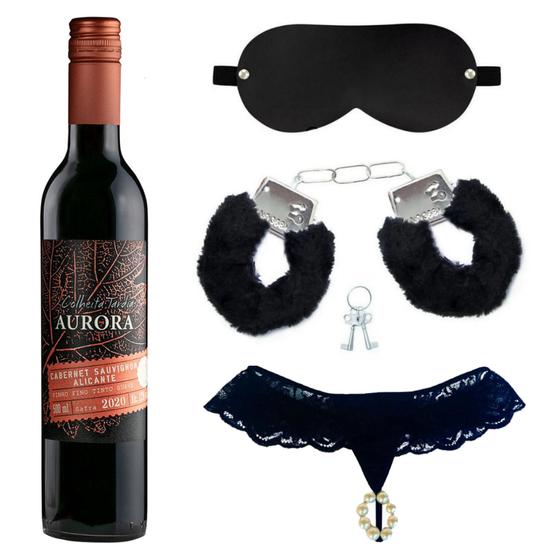 Imagem de Kit Presente Sex Shop Vinho Algemas Venda Calcinha Tailandesa Dia dos Namorados Sexyshop