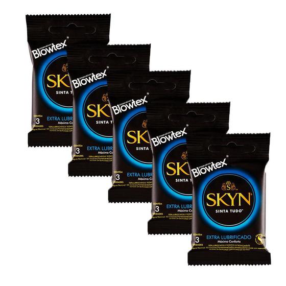 Imagem de Kit Preservativos com 5 Pacotes SKYN Extra Lubrificado com 3 unidades