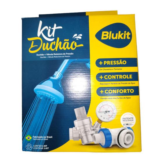 Imagem de Kit Pressurizador Duchão + Valvula Redutora Manometro Blukit