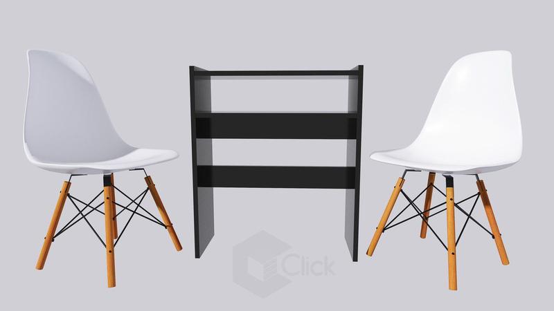 Imagem de Kit Preta Manicure De Mesa + 2 Cadeiras Eames Eiffel Branca