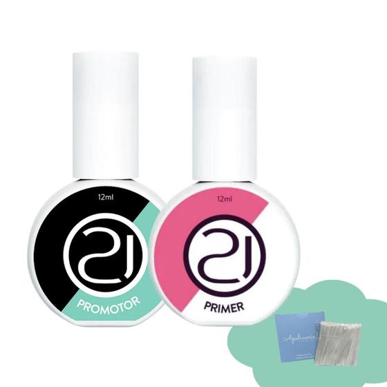 Imagem de Kit primer sem ácido  promotor preparador nails 21 com 12ml  passo 1 e passo 2