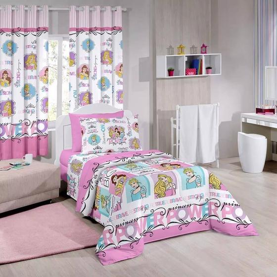 Imagem de Kit Princesa Bela Power Cortina + Jogo Cama Santista