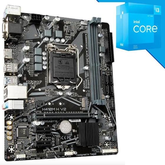 Imagem de Kit Processador Intel Core I3-12100F Com 4 Núcleos 8 Threads 12Mb  Turbo 4.3 GHz Para Pc Gamer + Placa-Mãe H410M 2X Ddr4 32Gb